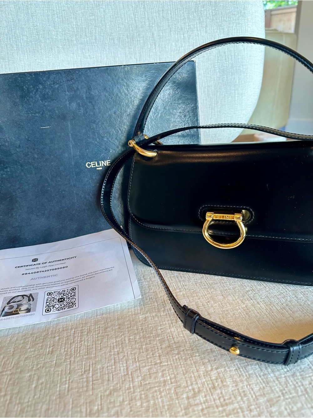 Celine Vintage Black Leather Bag with Removable long strap - Like new with box!